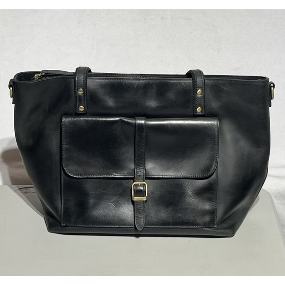 S-ZONE Handbags - S Zone Leather Laptop Travel Tote Bag Black Zip Top Shoulder Bag Work Office